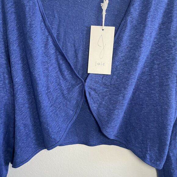 Joie Cropped Blue Linen Bolero Cardigan Long Sleeve Blouse Women 14 NWT - Picture 5 of 7